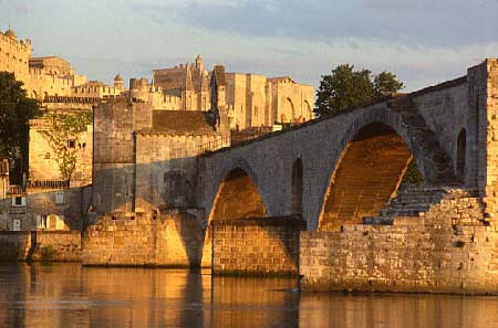 The Saint Benezet Bridge and the Pope's Palace seen from the Rhone...